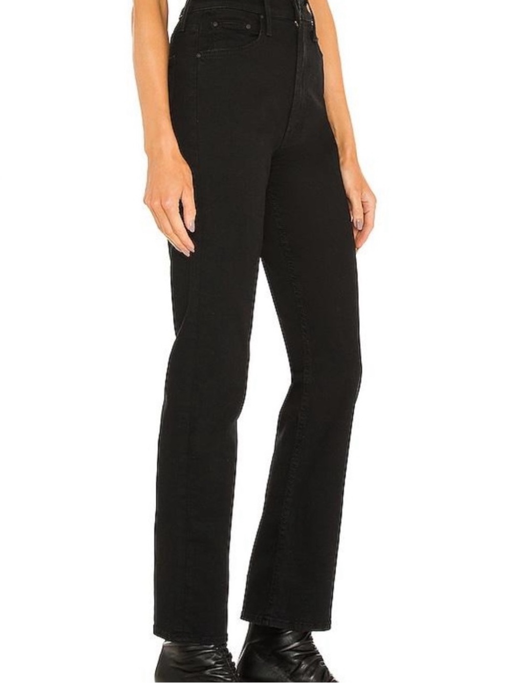 MOTHER High Rise Straight Jeans in Black